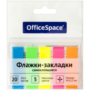 Флажки-закладки OfficeSpace, 45*12мм, 20л*5 неоновых цветов, европодвес Флажки-закладки OfficeSpace, 45*12мм, 20л*5 неоновых цветов, европодвес