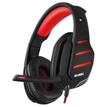 Наушники с микрофоном Sven AP-U997MV (с регулятором громкости), 2,2м, подсветка, звук 7.1, подключение через USB, красный, черный Наушники с микрофоном Sven AP-U997MV (с регулятором громкости), 2,2м, подсветка, звук 7.1, подключение через USB, красный, черный